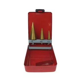  EGYÉB lépcsős fémfúró klt, 3db; (4-12mm/2mm lépcsők,4-20mm/2mm,4-32mm/2mm), HSS, max.4mm vastag anyagokhoz,TiN bevonat