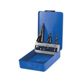   EXTOL CRAFT lépcsős fémfúró klt, 3db; (4-12mm/1mm lépcsők,4-20mm/2mm,4-32mm/2mm) befogás:10mm, max.4mm vastag anyagokhoz, spirállal