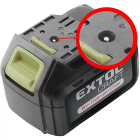   EXTOL tartalék akku RÉGEBBI TÍPUSÚ 402440 Li-ion töltőhöz, 2 SARU+1 TÜSKE; 18V, 1500mAh, töltési idő:1 óra