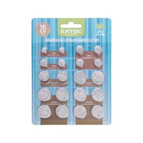   EXTOL gombelem klt. 20 db, Lítium 3V és alkáli 1,5V; hosszú étettartam, bliszteren