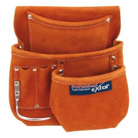   EXTOL CRAFT szerszámtáska ácsoknak, bőr, övre fűzhető; 6 zsebbel