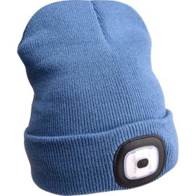   EXTOL LIGHT sapka, kék, kötött, kivehető LED homloklámpával, 4×45 Lumen; USB tölthető Li-ion akku, 3 funkció (100%-75%-50% fényerő)