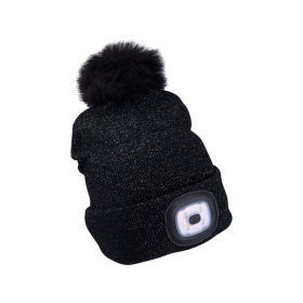   EXTOL LIGHT sapka, fekete, pomponnal, kötött, kivehető LED homloklámpával, 4×45 Lumen; USB tölthető Li-ion, 3funkció (100%-75%-50%)
