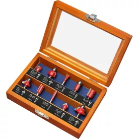   EXTOL PREMIUM felsőmaró klt.  10 db-os (fadobozban) ; 6mm-es befogással, keményfém lapkás, csapágyas, 8893310 élmarógéphez