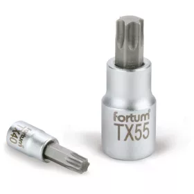   FORTUM bitdugófej, torx, 1/2", 61CrV5/S2, mattkróm; TX55, 55mm FORTUM