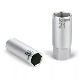   FORTUM gyertyakulcs dugófej 1/2", 61CrV5; 16mm, gumírozott FORTUM