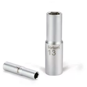   FORTUM dugófej, hosszított, 1/4", 10mm, 61CrV5, mattkróm, 50mm hosszú FORTUM