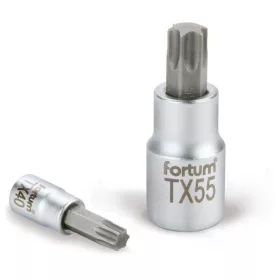   FORTUM bitdugófej, torx, 1/4", 61CrV5/S2, mattkróm; TX27 FORTUM