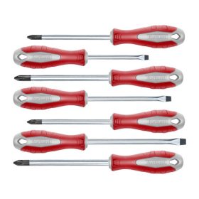   FORTUM csavarhúzó klt., 7db; lapos: 3×75, 5×100, 6×125mm, PH1×100, PH2×125, PZ1×100, PZ2×125, CV. mágneses, papír doboz
