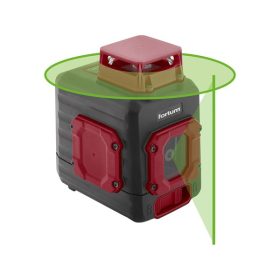   FORTUM automatikus lézeres vízszintező, ZÖLD, 1D1V (1×360°+1V), Li-ion akku 5,2Ah, pontosság: 0,3mm/1m, 1/4" és 5/8" menet