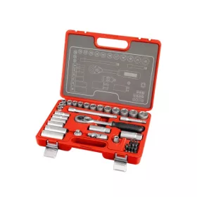   EXTOL PREMIUM dugókulcs klt., CV., racsnis 45fog ; 3/8", 39db, normál(8-22mm) és hosszú(8-19mm) dugófejek, gyertyakulcs 16&21mm, 11 bi