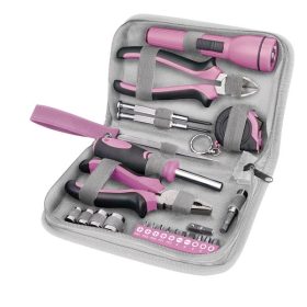   EXTOL LADY szerszámkészlet, 23db, 1/4"; Extol Lady, rózsaszín, 4 dugófej (6-12mm), fogók, csavarhúzó markolat, mérőszalag, BIT-ek
