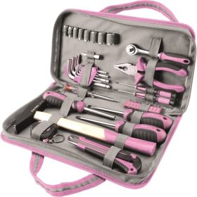   EXTOL LADY szerszámkészlet, 39db, 1/4"; Extol Lady, rózsaszín, 8 dugófej (5-14mm), fogó, csavarhúzók, kalapács, BIT-ek