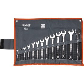   EXTOL PREMIUM csillag-villás kulcs klt., CrV., elliptikus, vászon tartóban ; 13db, 6-22mm