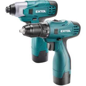   EXTOL INDUSTRIAL akkus fúrócsavarozó + akkus ütvecsavarozó, 14,4 V (Max. 16,6V), Li-ion, 2db akku, 1db töltő, 2000 mAh, 120/33 Nm