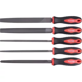   EXTOL PREMIUM fémreszelő klt., 5 db (lapos, félkerek, kerek, háromszög, négyszög), 200mm, T12 acél,  vágat 2, finom,  TPR gumis műa.