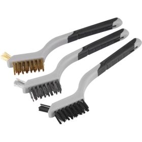   EXTOL PREMIUM drótkefe klt., 3 db: nylon-, réz- és rozsdamentes acél szál, 3×8 sor, 180mm, kétkomponensű TPR+PP puha műanyag nyél