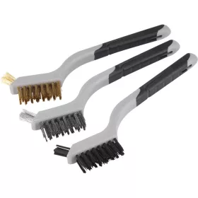   EXTOL PREMIUM drótkefe klt., 3 db: nylon-, réz- és rozsdamentes acél szál, 3×8 sor, 180mm, kétkomponensű TPR+PP puha műanyag nyél