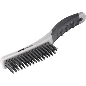   EXTOL PREMIUM drótkefe hajlított, kétkomponensű TPR+műanyag nyél; 4 soros, 28mm szálhossz, acél, hossz: 25cm, fejméret: 27×125mm