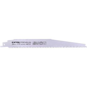   EXTOL PREMIUM szablyafűrészlap 1db, Bosch befogás, HM/TCT fogak, 228 mm, 6T, kőzet anyagokhoz, tiszta, íves vágás