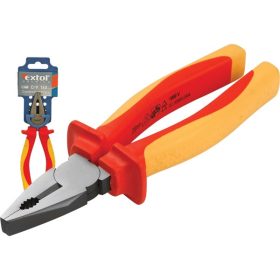   EXTOL PREMIUM kombinált fogó, 160mm, szigetelt,1000V VDE, DIN ISO 5746, CV, duál piros/sárga nyél, akasztós szerszámtartó