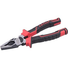   EXTOL PREMIUM kombinált fogó, 180mm, duál vörös/fekete TPR nyél, 20% extra erőkifejtés, akasztós szerszámtartó
