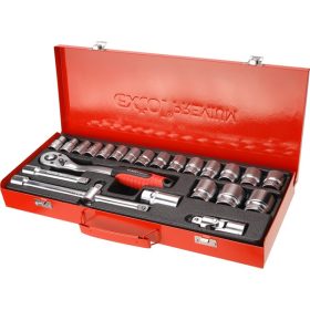   EXTOL PREMIUM dugókulcs klt., CV., racsnis 45fog ; 1/2" 24db, 10-32mm, fém doboz