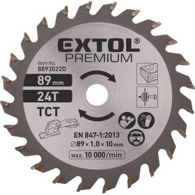   EXTOL körfűrészlap, keményfém lapkás, 89mm, 24T a 8893022 mini körfűrészhez, fára és farostlemezre
