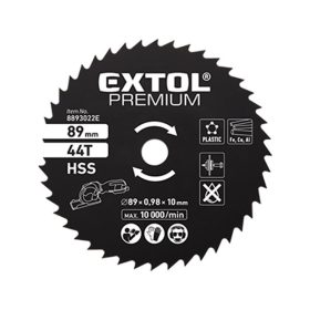   EXTOL körfűrészlap, HSS, 89mm, 44T a 8893022 mini körfűrészhez, műanyagra, puhafémekre, gipszkartonra