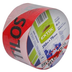   EXTOL CRAFT jelölő szalag, piros-fehér; 75mm×250m, polietilén "BELÉPNI TILOS" felirattal, (kordonszalag)