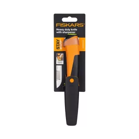   Fiskars Kés épületgépészeti munkákhoz, tokba épített élezővel