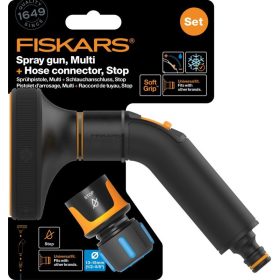   Fiskars Comfort locsolópisztoly, multi + CF tömlőcsatlakozó 13-15mm, STOP